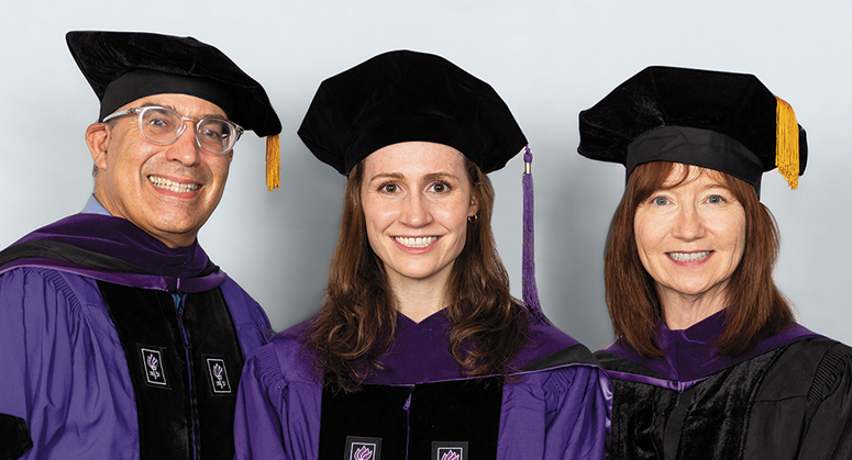 Faye Albert Absher Scholar Adrienne Lewis was hooded by NYU Law Trustee David Katz ’88 and Cecilia Absher