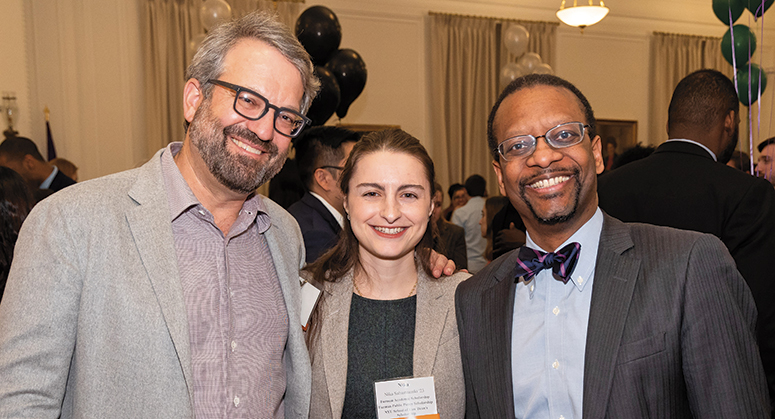 Furman Public Policy Scholar and Furman Academic Scholar Nika Sabasteanski ’23 with Judge Jesse Furman and Dean Troy McKenzie ’00