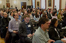 Audience waiting for an event to begin at NYU Law