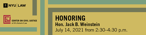 Banner displaying date and time of Honoring Judge Weinstein event