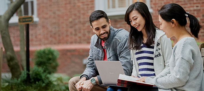 Students studying in courtyard