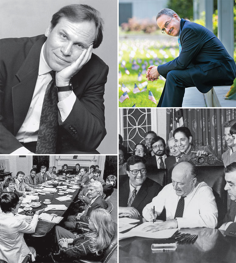   Clockwise, from top left: Tom Stoddard ’77; Daniel Pinello ’75; Mayor Ed Koch ’48  signed a gay rights bill in 1986; Marilyn Haft ’68 (lower right) helped arrange the  first meeting of gay and lesbian rights activists at the White House.