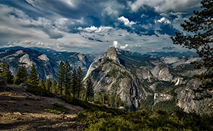 A panoramic view of Yosemite Valley within Yosemite National Park.