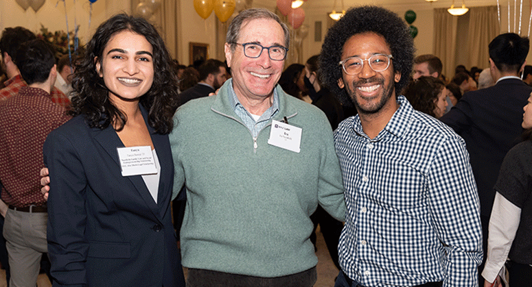 NORDLICHT FAMILY LAW AND SOCIAL ENTREPRENEURSHIP SCHOLARS Tanya Bansal '25 and Kevin Kuate Fodouop '23 with Ira Nordlicht '72  