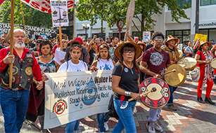 Marchers protesting the Dakota Access Pipeline