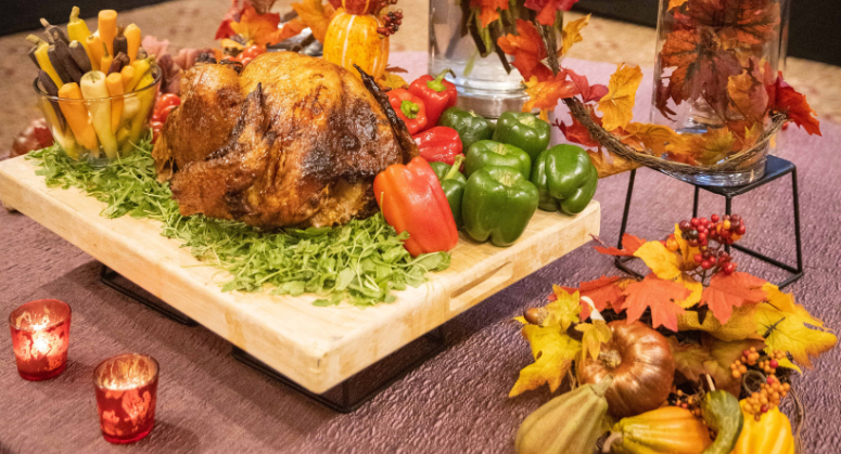 Turkey on a table at NYU Law Thanksgiving 