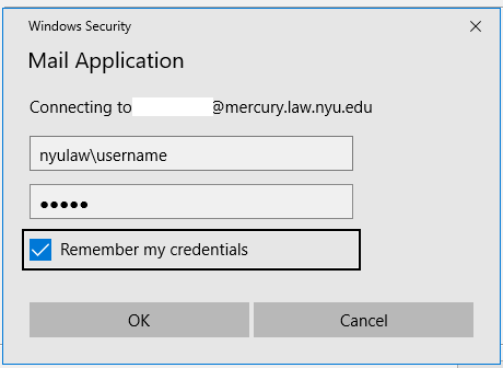 outlook credentials input