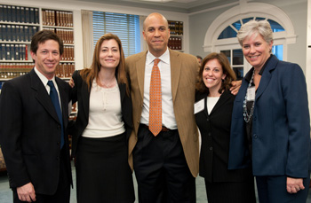 Photo of Anthony Barkow, Anne Milgram, Cory Booker, Rachel Barkow, Deborah Ellis