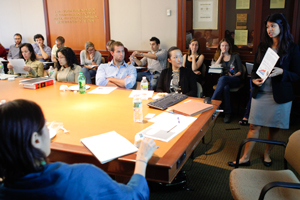 Sunita Patel (LL.M '10) leads a group of students in discussion