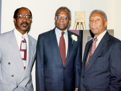 Charles Ogletree, Derrick Bell and Judge Carter, pictured at the first annual Derrick Bell Lecture in 1995