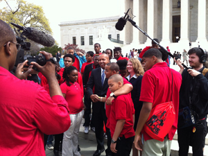 Bryan Stevenson with Equal Justice Initiative supporters after oral arguments. 