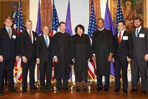 David Hodges '12, Zachary Briers '13, Dean Richard Revesz, Judge Jeffrey Sutton, Justice Sonia Sotomayor, Judge Raymond Lohier '91, Paul Brachman '13, and Thomas Bennett '12