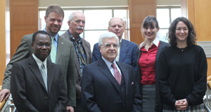 Arthur R. Miller (center) pictured with Ibrahim Gassama, Michael Moffitt, Richard Hildreth, Arthur Miller, James Mooeny, Jennifer Reynolds, and Merle Weiner (L to R)