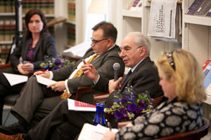 Participants in Jean Monnet Center program (left to right): Gráinne de Búrca, Savvas Papasavvas, Giuliano Amato, Kalypso Nicolaidis.