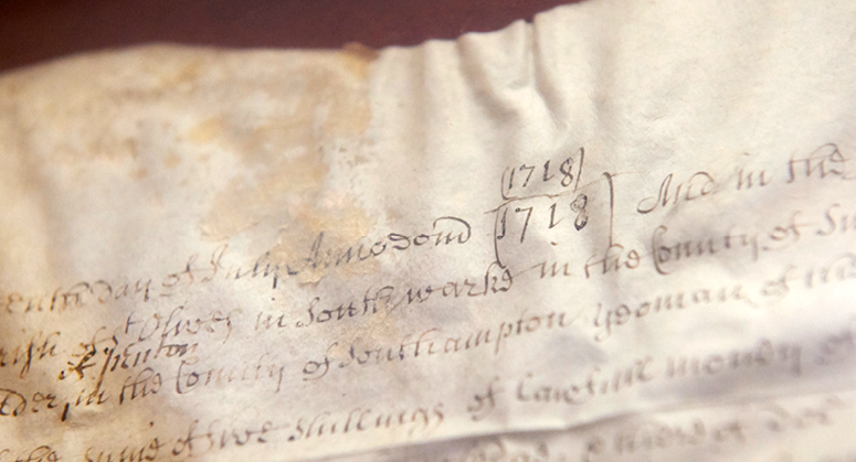 detail of manuscript showing text from 1718