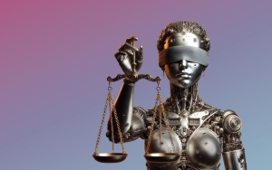 AI-generated image of a robotic lady justice