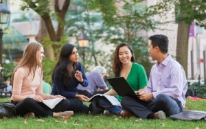 Students studying in Washington Square Park