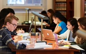 Students studying in library.