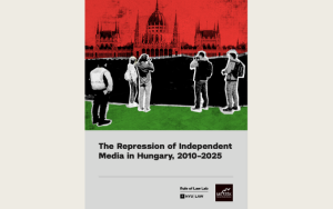 This is the cover of a report about independent media in Hungary. 