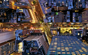 Aerial view of city streets