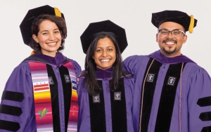 Latinx rights scholars Astrid Reyes Bonilla and Gerardo Romo were hooded by Professor Alina Das ’05