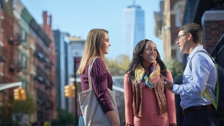 Students talking on street