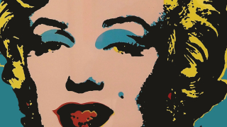 Andy Warhol print of Marilyn Monroe with teal background
