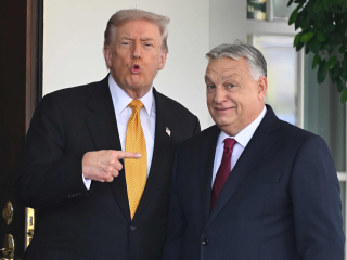 Donald Trump and Viktor Orban pose together in front of the White House
