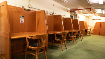 Study carrels lining the wall