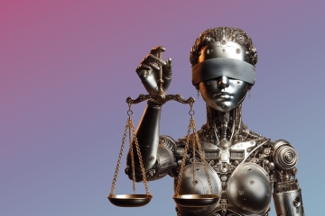 AI-generated image of a robotic lady justice 