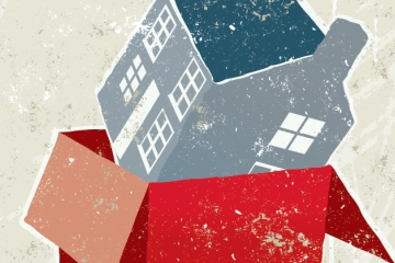 Illustration of a house in a moving box