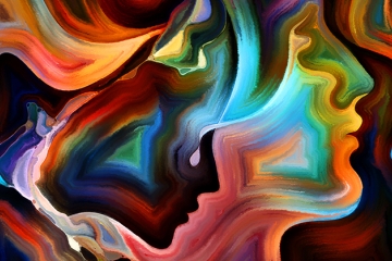 Artwork of human profiles, one with a tear.
