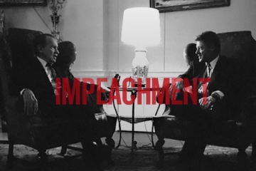 Nixon and Clinton sitting in chairs talking