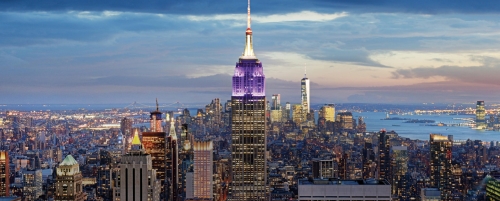 New York skyline with purple Empire State Building