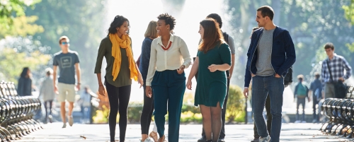 Students walking in Washington Square Park