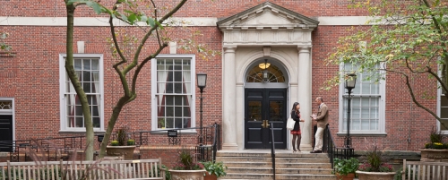 People on the steps of Vanderbilt Hall.