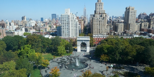 View of Washington Square arch and skyline
