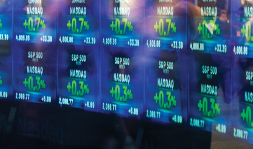 Close up of stock market ticker screen