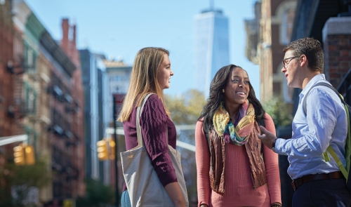 Students talking on street
