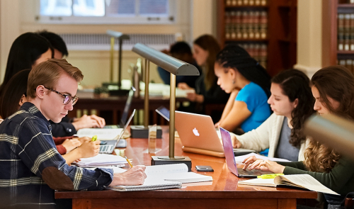 Students studying in library.