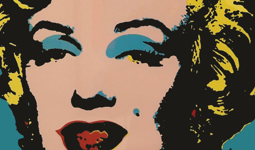 Andy Warhol print of Marilyn Monroe with teal background