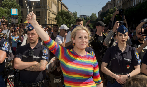 A person marches at Hungary's Pride parade 