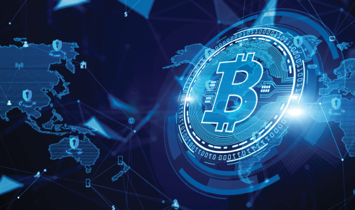 Blue image of Bitcoin icon