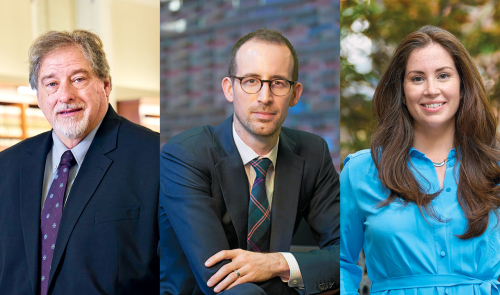Barry Adler, Adam Cox, and V. Patrice Wylly, recipients of the 2026 NYU Law Distinguished Awards