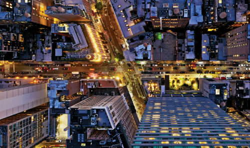 Aerial view of city streets