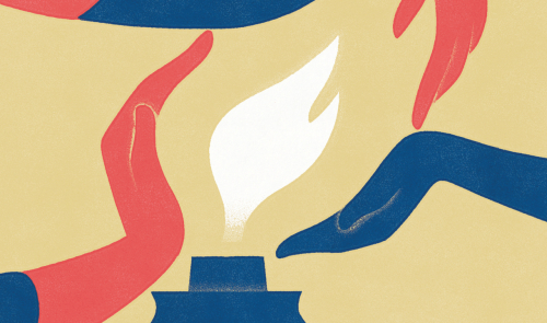 Illustration of a flame with hands surrounding it