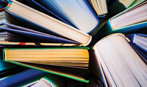 View of books from above