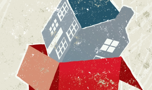 Illustration of a house in a moving box