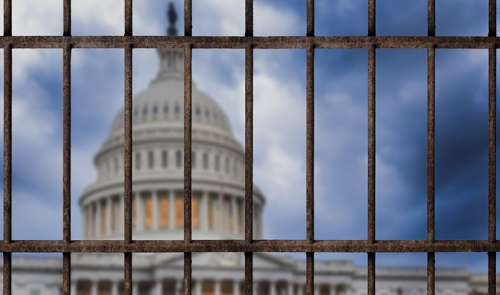 View of the Capitol building from behind bars