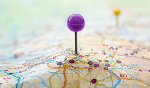 map with purple pin